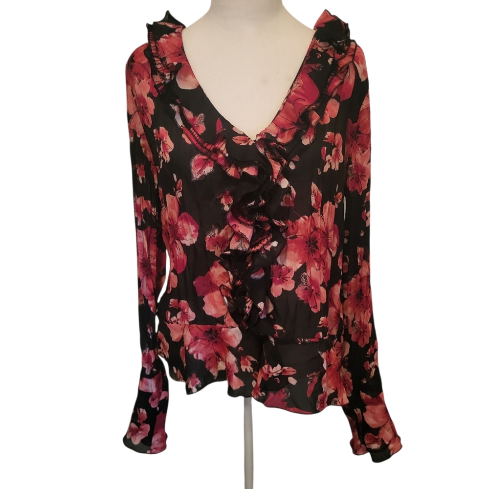 Bunny Leigh Floral Blouse Red/Black sz XL